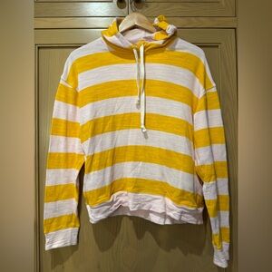 J. Crew Vintage Fleece Yellow / Pink Strip Hoodie with Pocket  Cotton / small